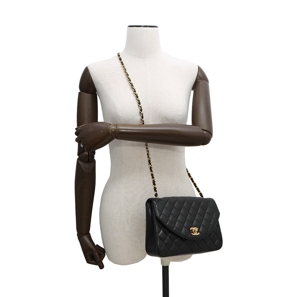 CHANEL Matelasse Half Moon ChainShoulder Black Lambskin