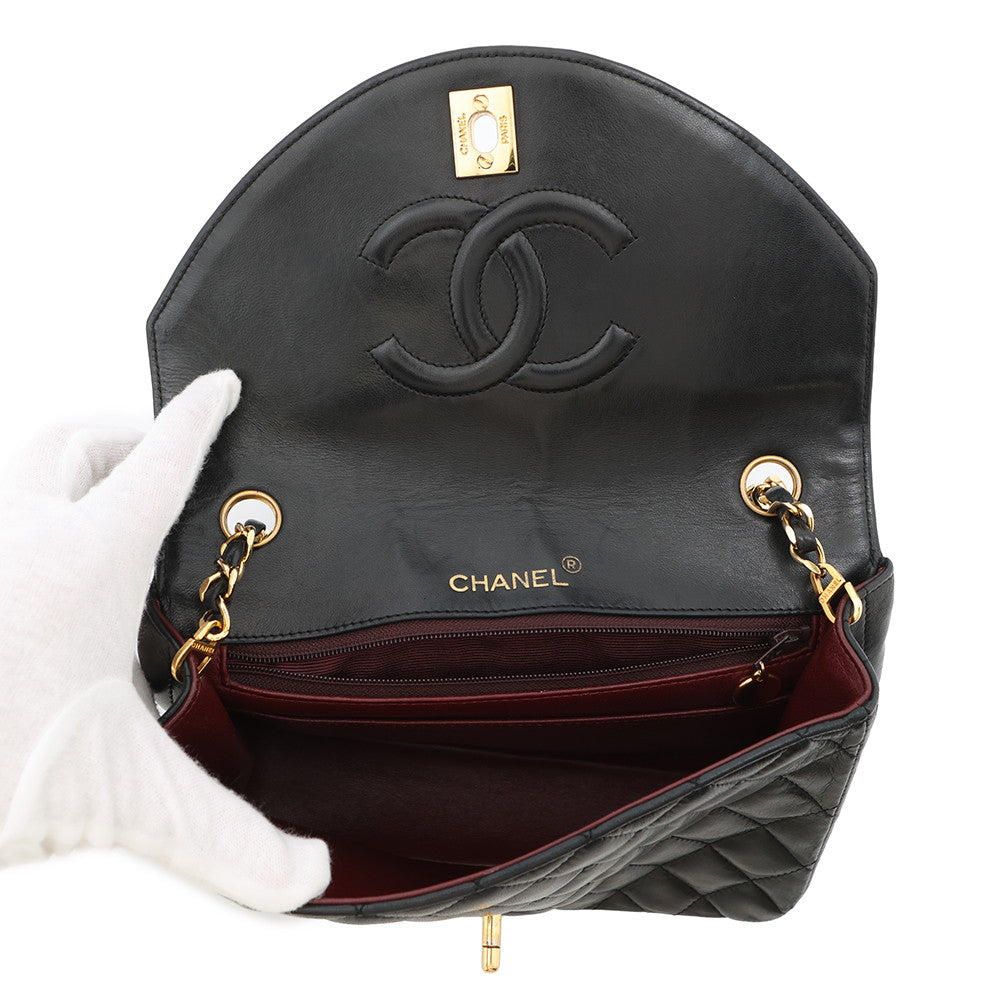 CHANEL Matelasse Half Moon ChainShoulder Black Lambskin