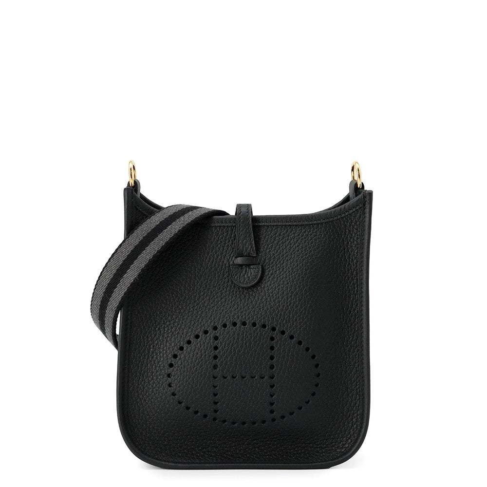 HERMES Evelyne Amazon Sangle Long Black/Gray Taurillon Clemence Size TPM