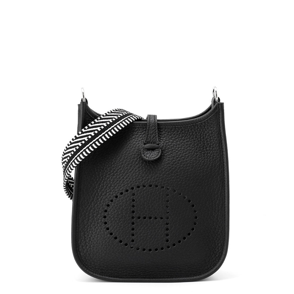 HERMES Evelyne Amazon Sangle Zigzag Long Black/White Taurillon Clemence Size TPM
