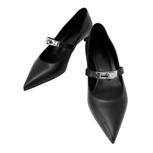 HERMES Pumps 《Chiara》 Black Calf Leather Size 36H