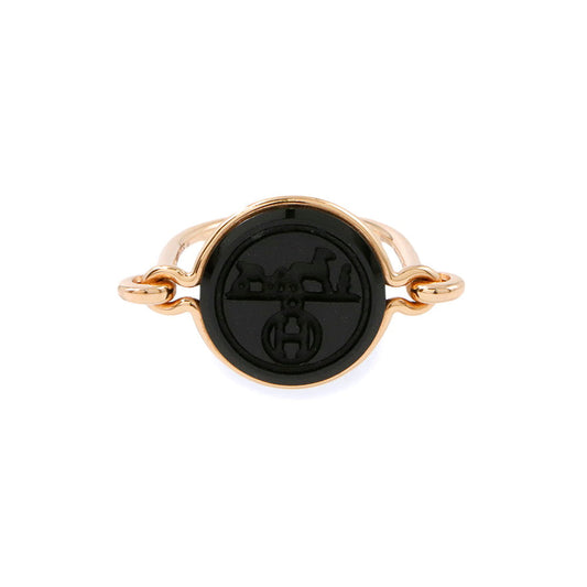 HERMES Exlibris Ring Size 52/#12 18K Pink Gold