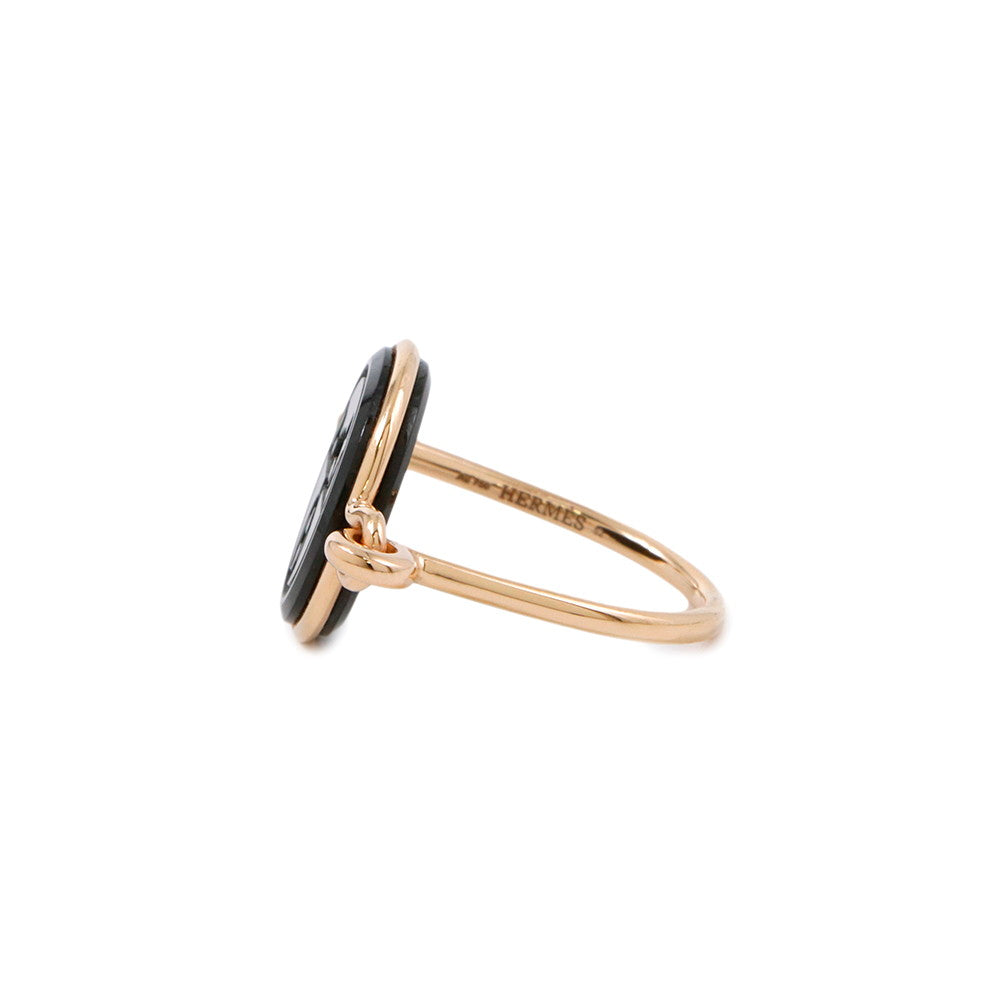 HERMES Exlibris Ring Size 52/#12 18K Pink Gold