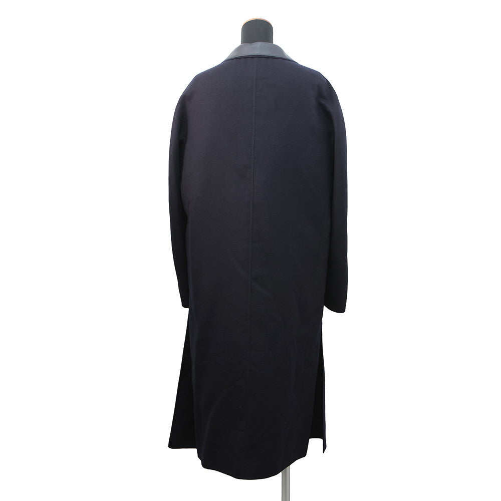 HERMES Soft Tilt Leather Mix Coat Size 38 Navy/Black Cashmere86% Silk14% Sheepskin