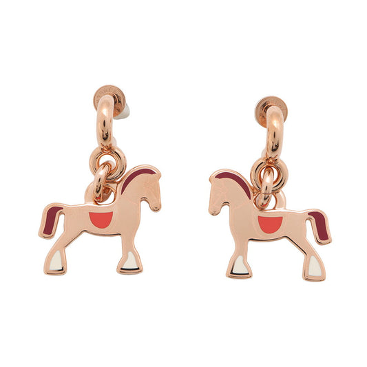 HERMES Cheval Grand Palade Earrings Pink Gold Metal Lacquer