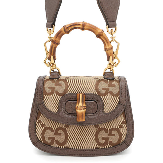 GUCCI Bamboo 1947 Jumbo GG Top Handle 2WAYHandbag Beige/Brown686864 Canvas Leather Size Mini