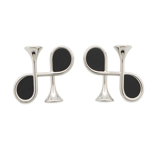 HERMES Col H Earrings Black Swift Leather Metal