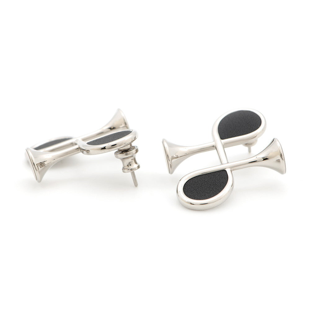 HERMES Col H Earrings Black Swift Leather Metal