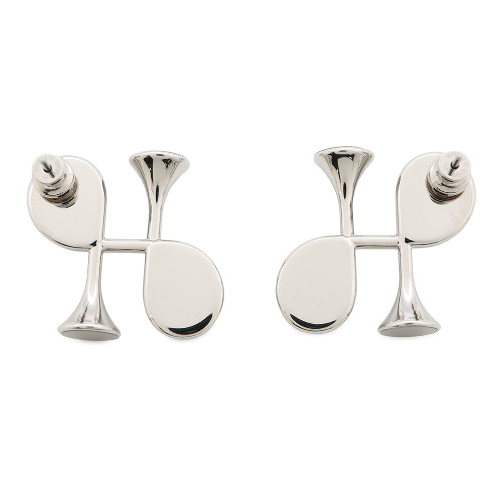HERMES Col H Earrings Black Swift Leather Metal