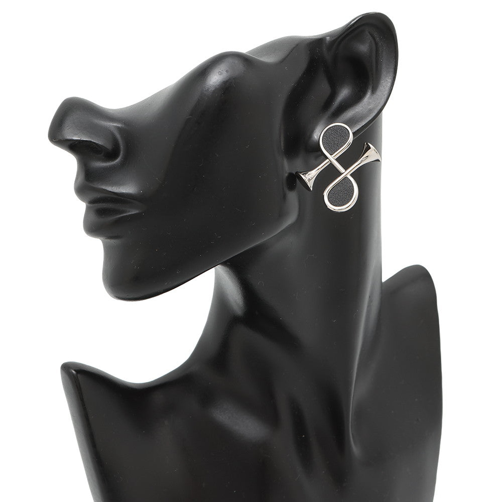 HERMES Col H Earrings Black Swift Leather Metal