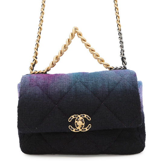 CHANEL CHANEL 19 ChainShoulder Bag Purple/Blue/BlackAS1161 Wool  Size Large