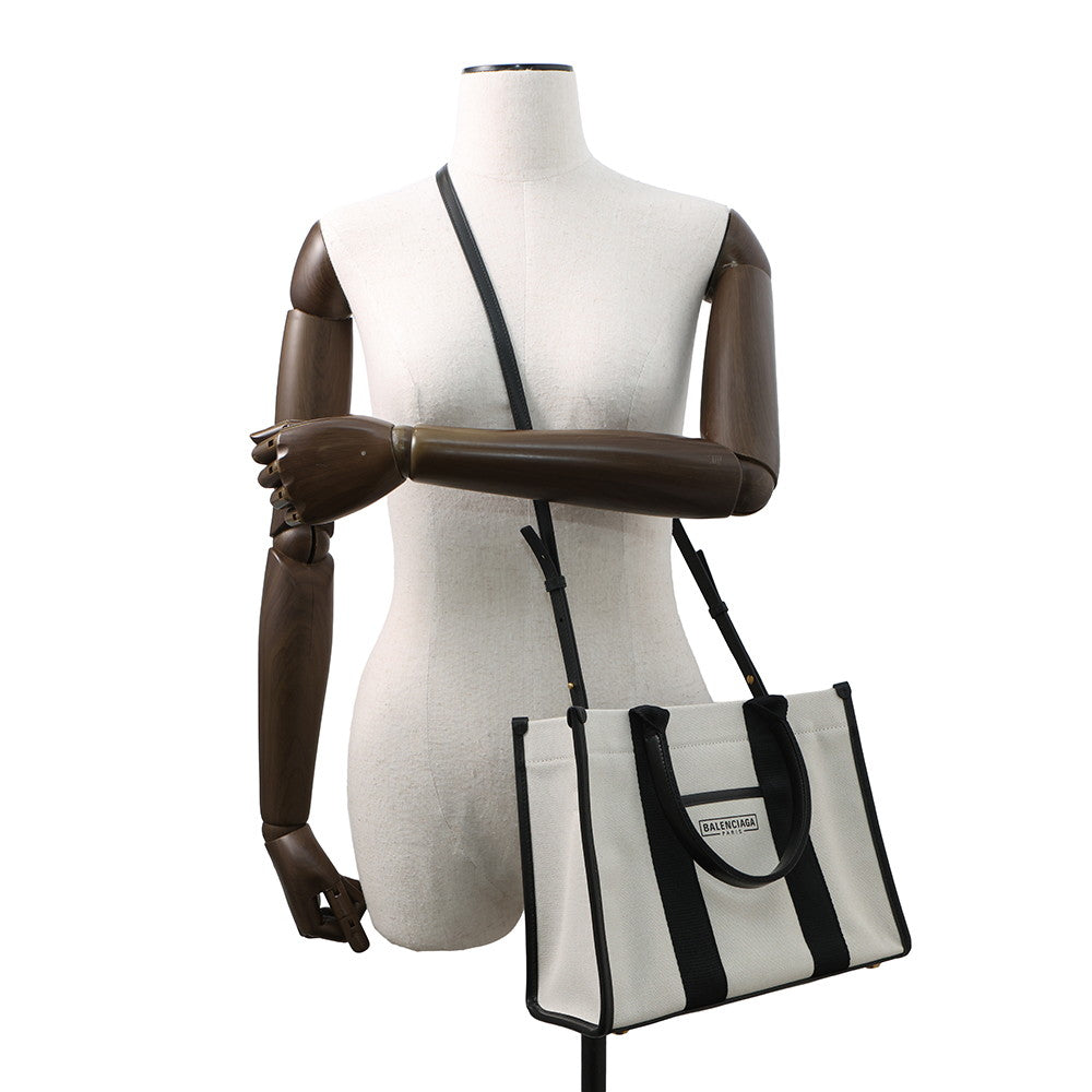 BALENCIAGA Hardware 2WAY Shoulder Bag Natural/Black671402 Canvas Size Small