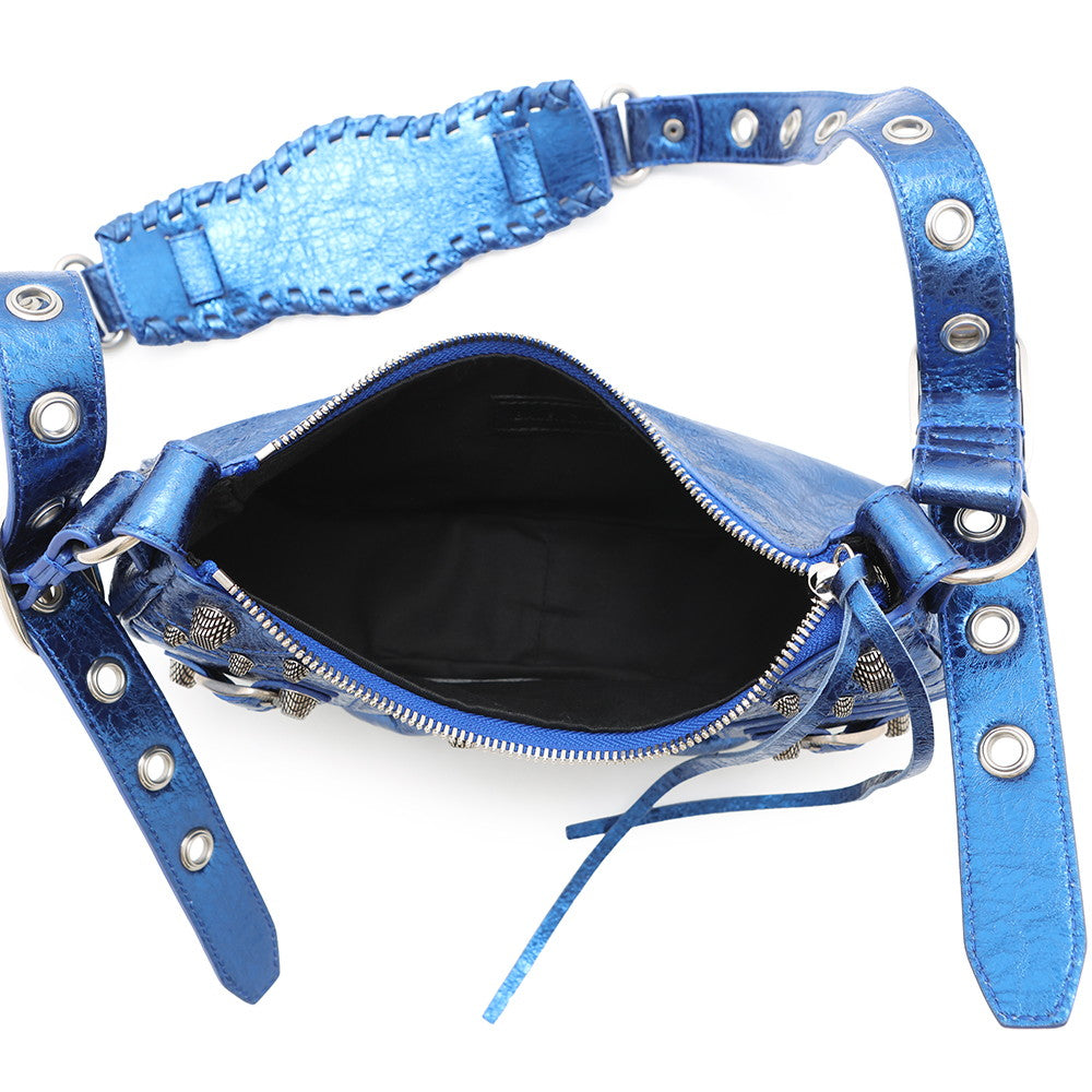 BALENCIAGA Luca Goal Shoulder Bag Metalic Blue671309 Leather Size XS