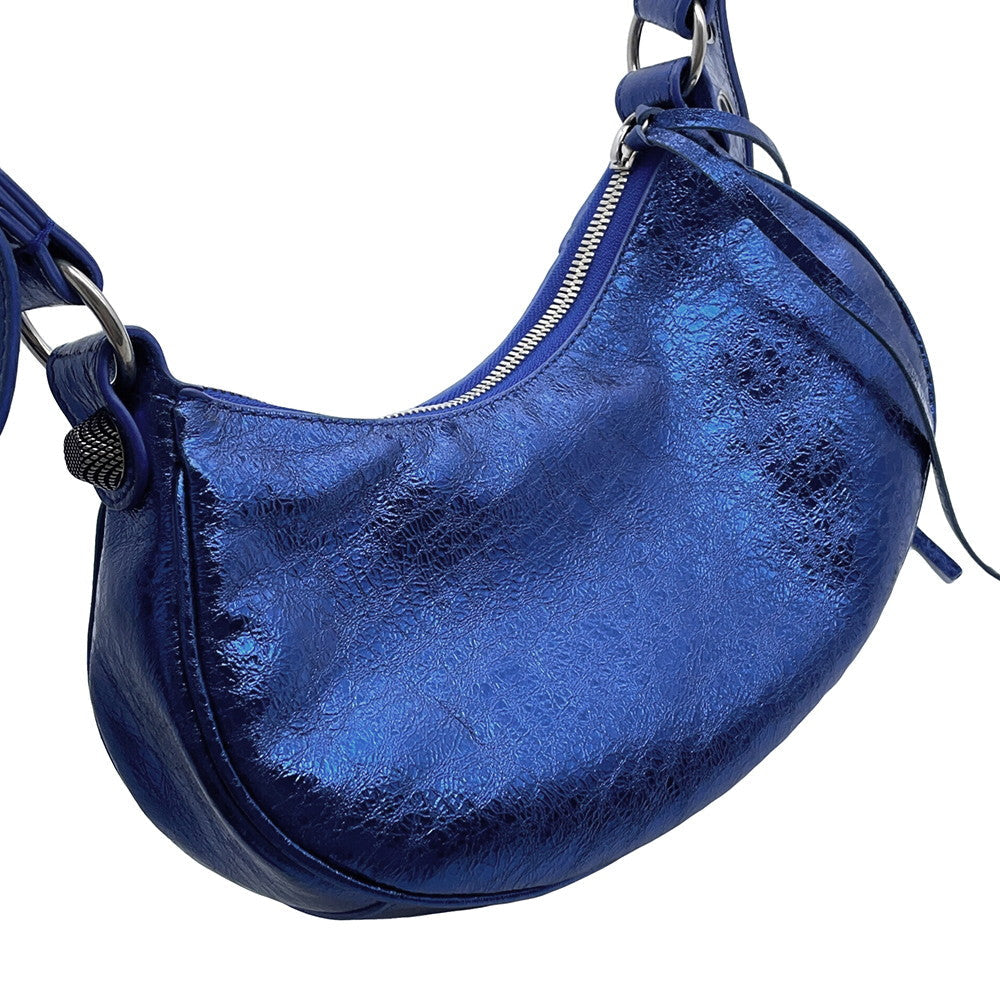 BALENCIAGA Luca Goal Shoulder Bag Metalic Blue671309 Leather Size XS