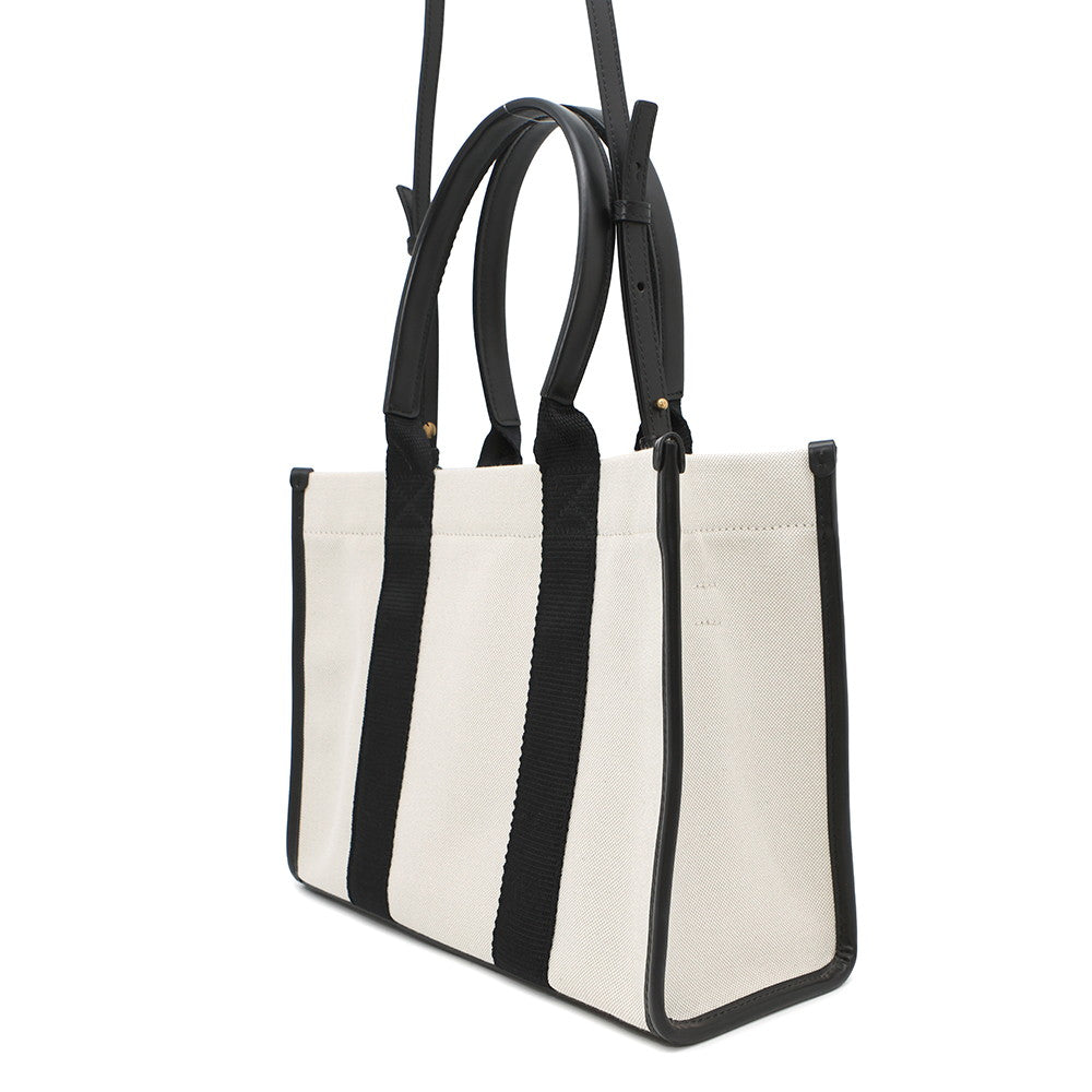 BALENCIAGA Hardware 2WAY Shoulder Bag White/Black671402 Canvas Leather Size Small