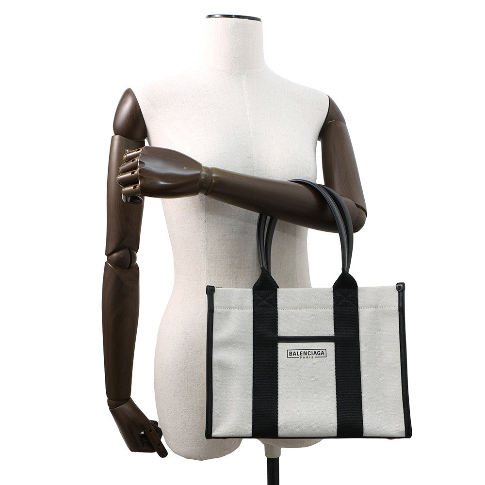 BALENCIAGA Hardware 2WAY Shoulder Bag White/Black671402 Canvas Leather Size Small
