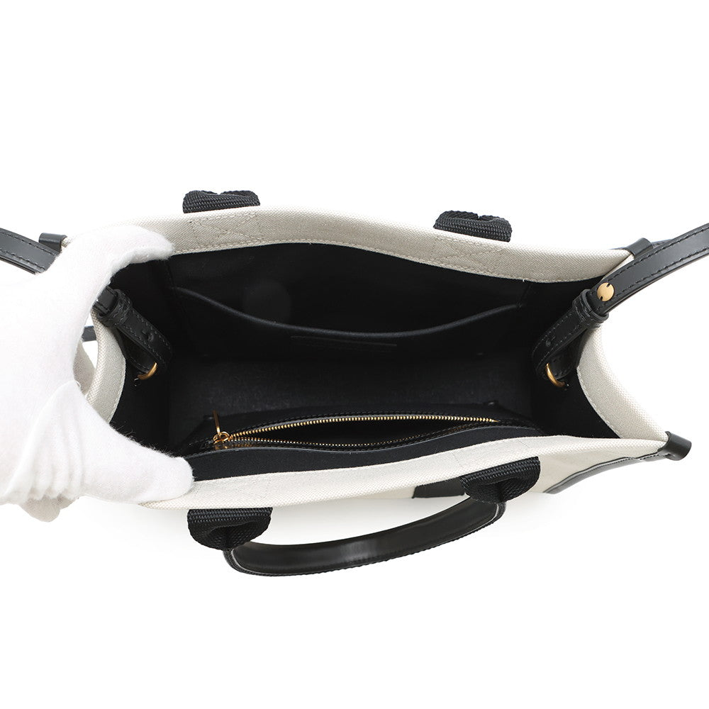 BALENCIAGA Hardware 2WAY Shoulder Bag White/Black671402 Canvas Leather Size Small