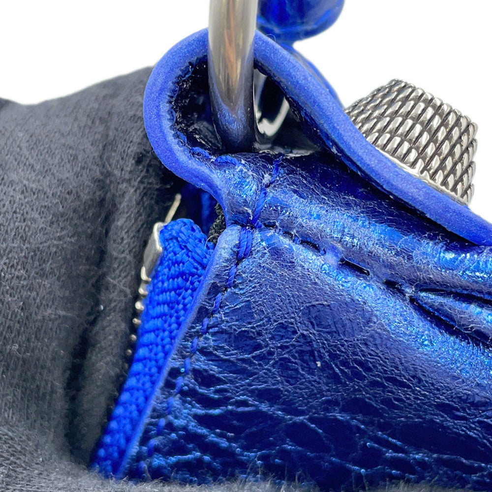 BALENCIAGA Luca Goal Shoulder Bag Metalic Blue671309 Leather Size XS