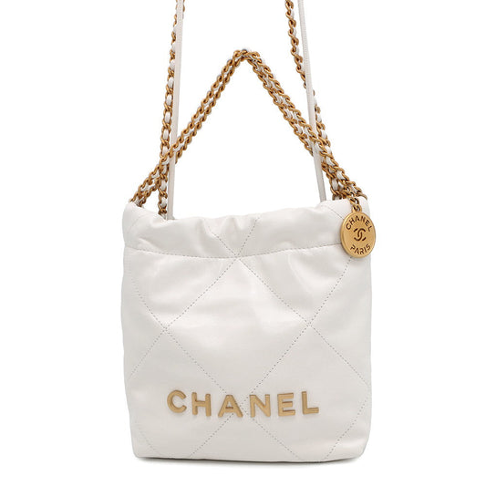CHANEL CHANEL 22 Mini Shoulder Bag WhiteAS3980 Shiny Calf Leather
