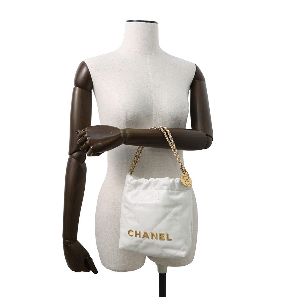 CHANEL CHANEL 22 Mini Shoulder Bag WhiteAS3980 Shiny Calf Leather
