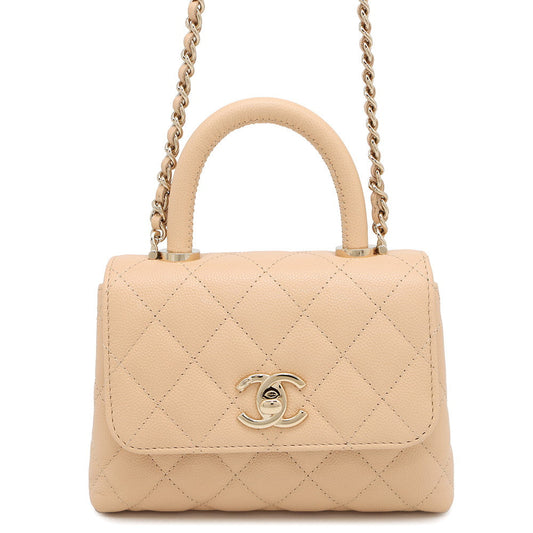 CHANEL Matelasse Coco Handle 2way Handbag BeigeAP4244 Caviar Leather Size Mini mini