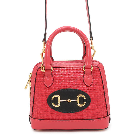 GUCCI Horsebit 1955 Top Handle Bag Red640716 Leather Straw Size Mini