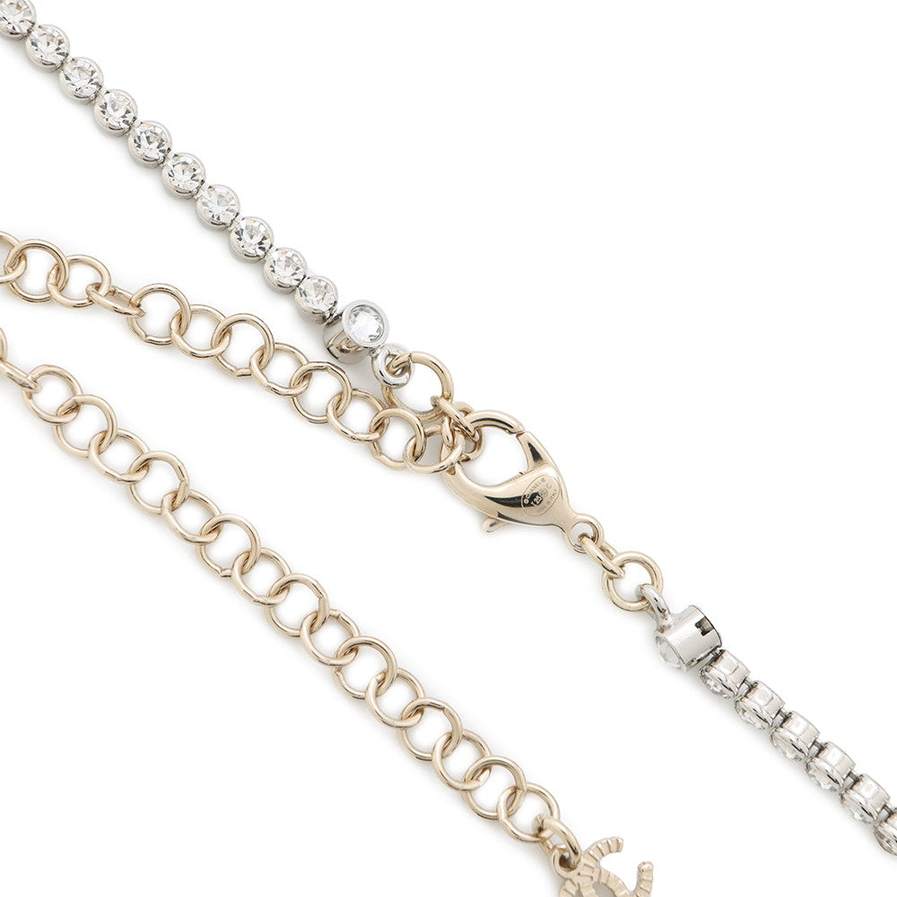 CHANEL CC Logo NecklaceABE912 Gold Plated Rhinestone Faux Pearl