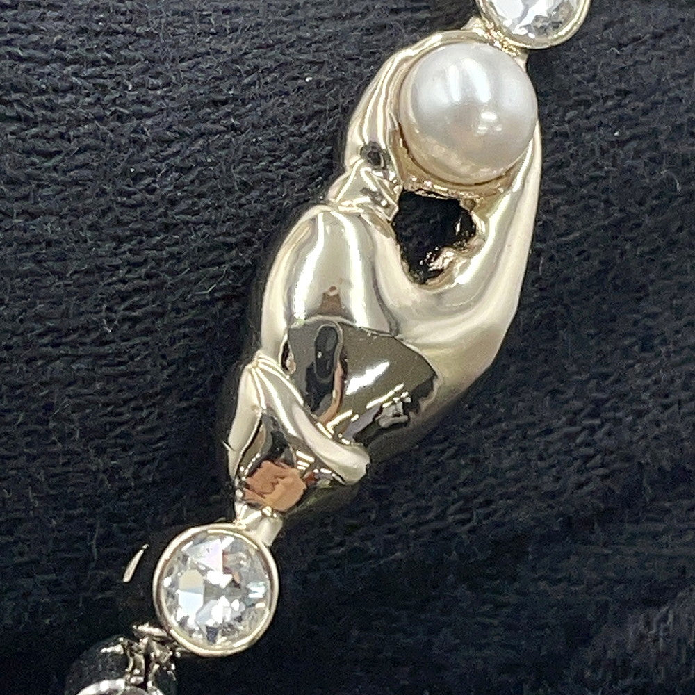 CHANEL CC Logo NecklaceABE912 Gold Plated Rhinestone Faux Pearl