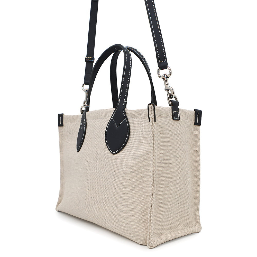 GUCCI Logo Print Medium Tote Bag Beige/Navy772144 CanvasxLeather