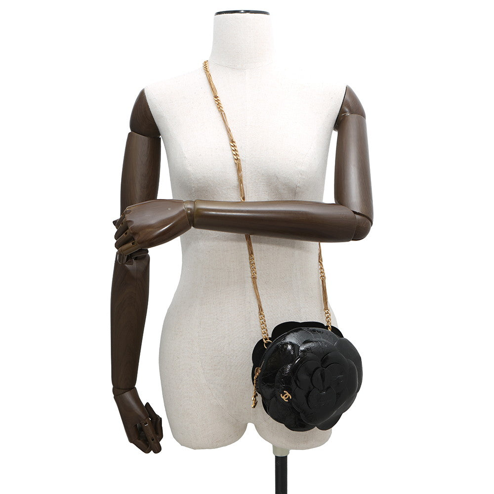 CHANEL Camellia Evening ChainShoulder Bag BlackAS4445 Shiny Aged Calf Leather