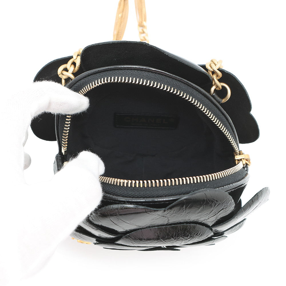 CHANEL Camellia Evening ChainShoulder Bag BlackAS4445 Shiny Aged Calf Leather