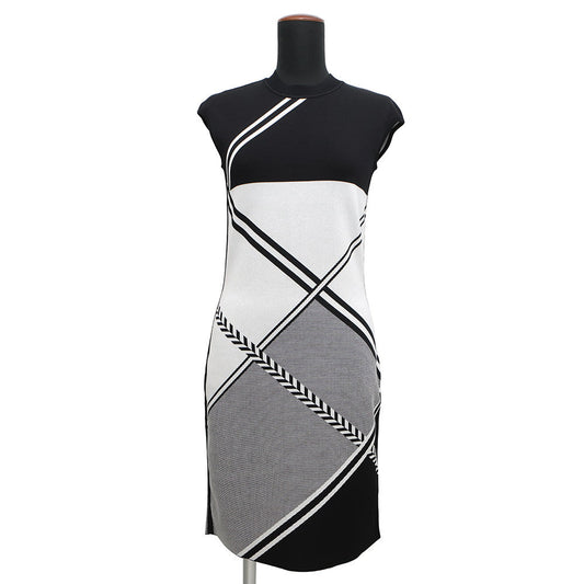 HERMES Cross line sleeveless dress Size 34 Black/White Rayon50% Cotton42% Nylon7% Polyurethane1%