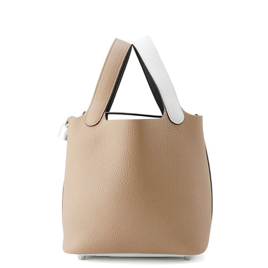 HERMES Picotin Lock Casaque2 Beige Marfa/New White/Macassar Taurillon Clemence Size PM