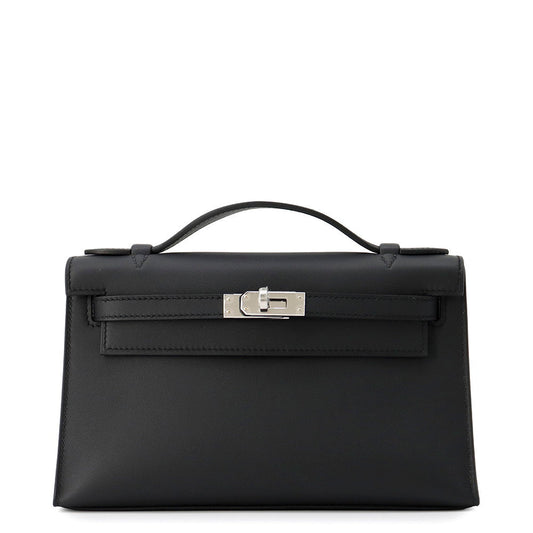HERMES PochetteKelly Black Swift Leather