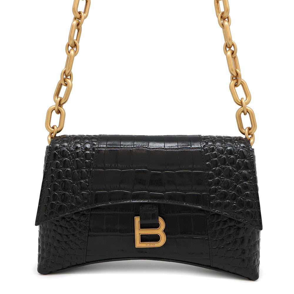 BALENCIAGA Downtown XS ChainShoulder Bag Black689121 Croco embossed leather