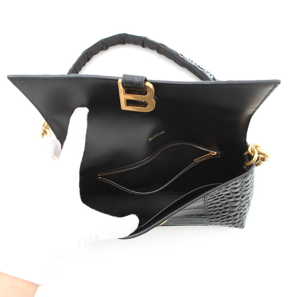 BALENCIAGA Downtown XS ChainShoulder Bag Black689121 Croco embossed leather