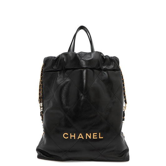 CHANEL CHANEL 22 Backpack BlackAS3859 Shiny Calf Leather Size Small