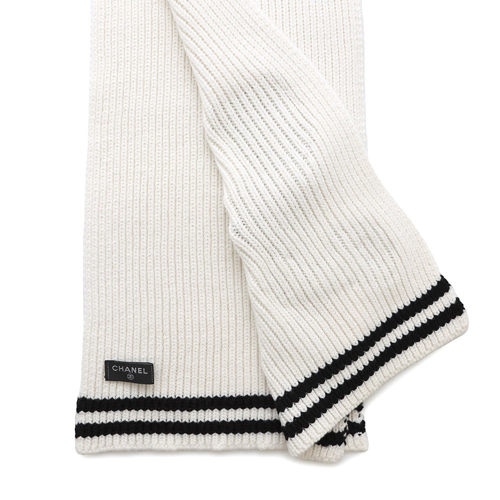 CHANEL Logo Patch Scarf White/BlackAAA409 Cashmere100%