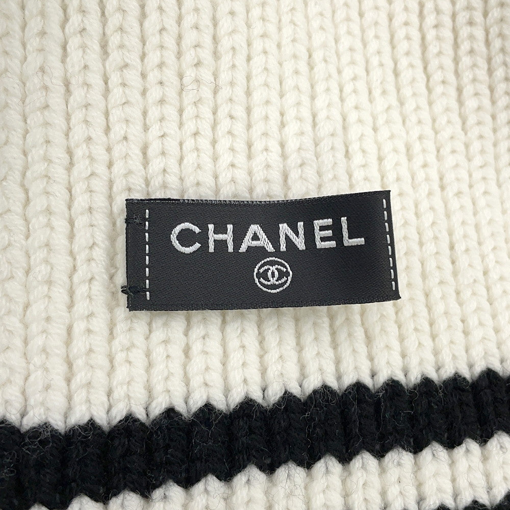 CHANEL Logo Patch Scarf White/BlackAAA409 Cashmere100%