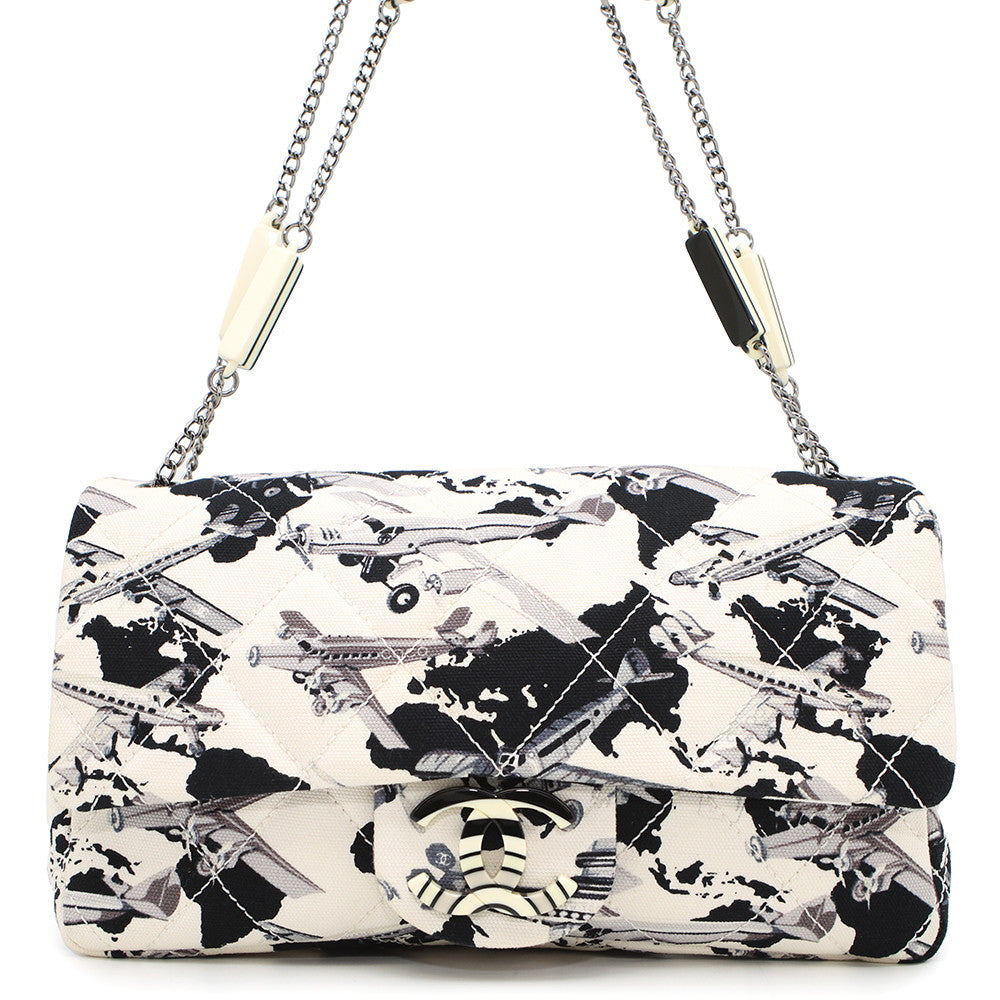 CHANEL Airline ChainShoulder Bag Black/WhiteA31977 Canvas Plastic Size 25