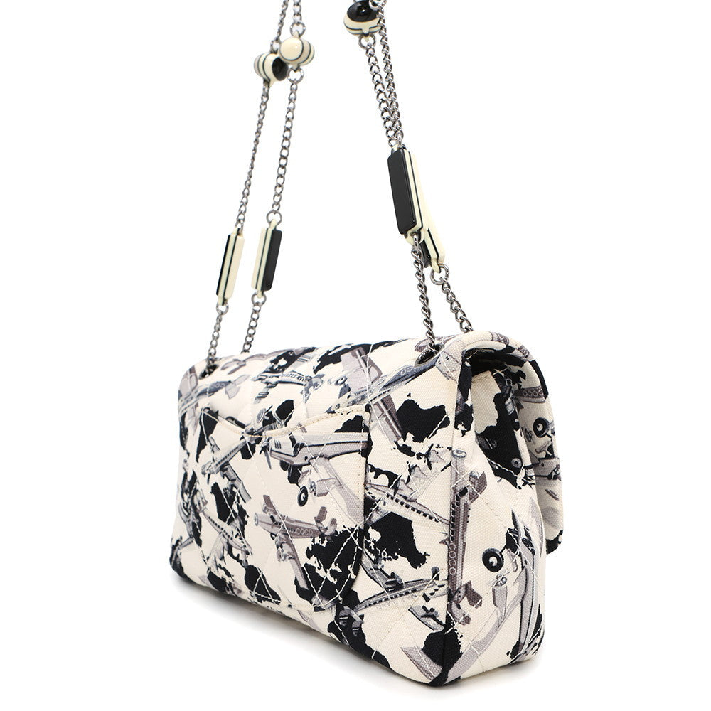 CHANEL Airline ChainShoulder Bag Black/WhiteA31977 Canvas Plastic Size 25