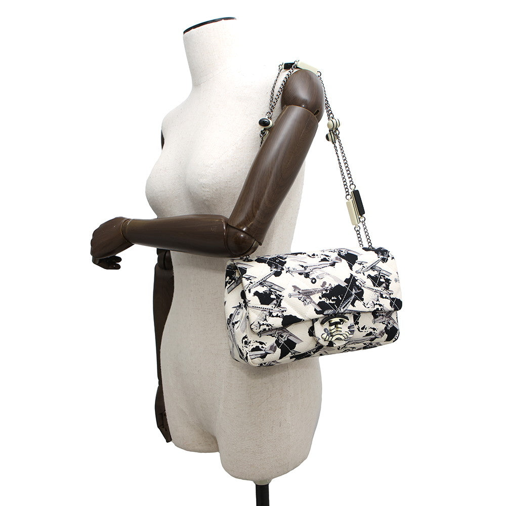 CHANEL Airline ChainShoulder Bag Black/WhiteA31977 Canvas Plastic Size 25
