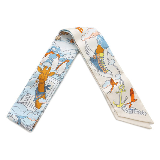 HERMES Twilly Sur Mon Nuage my clouds Cream/Blue/Orange Silk100%