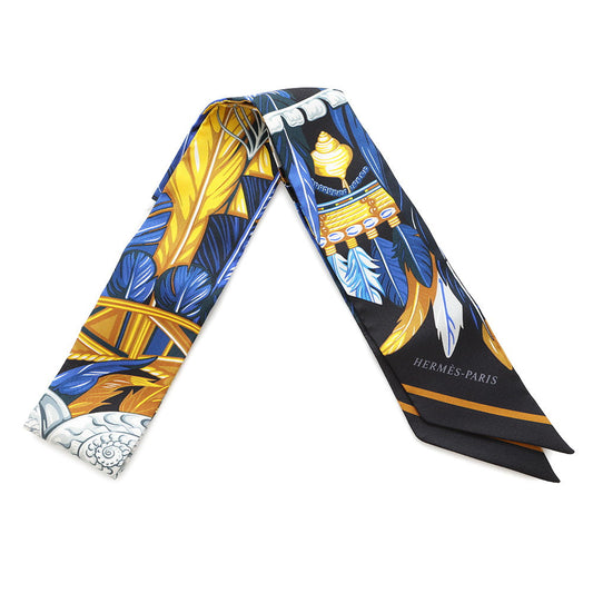HERMES Twilly Dance Pacific Blue Nuit/Jaune Vif/Black Silk100%