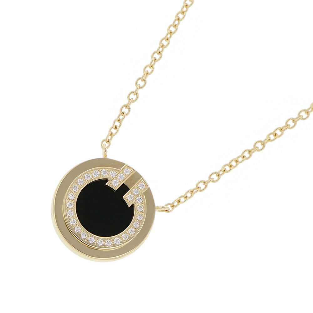TIFFANY&Co. T TWO Diamond&Black Onyx Circle Pendant 18K Yellow Gold