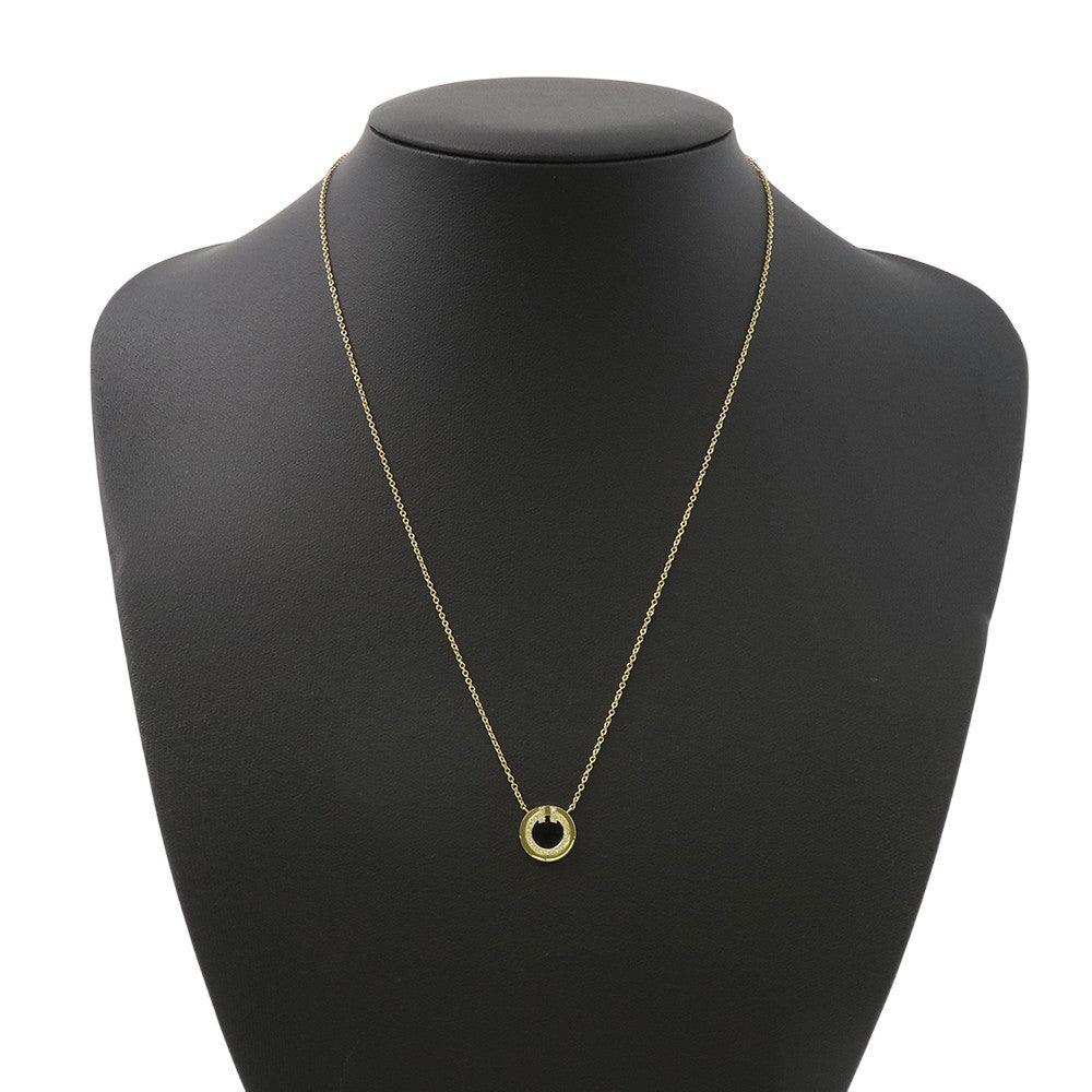 TIFFANY&Co. T TWO Diamond&Black Onyx Circle Pendant 18K Yellow Gold