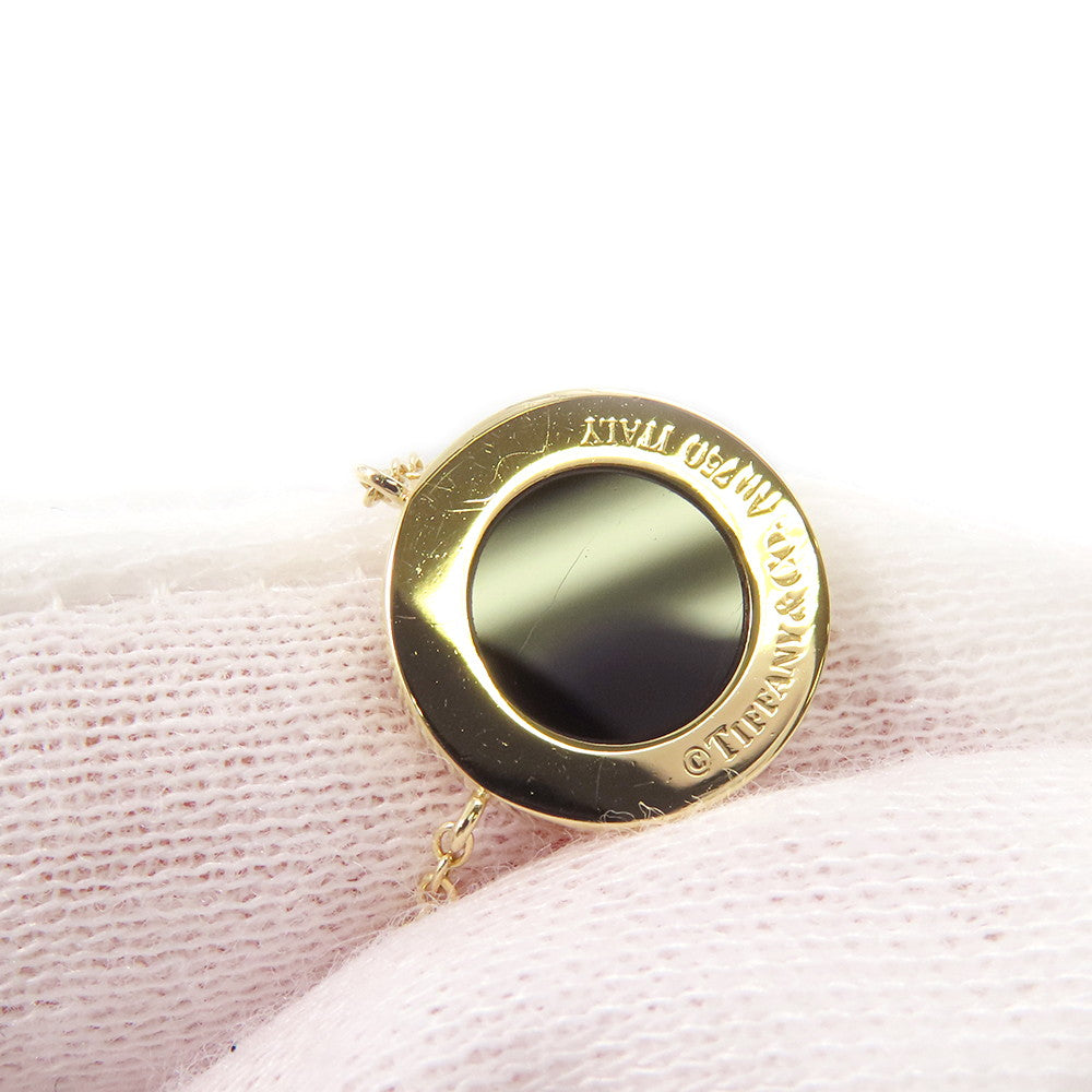 TIFFANY&Co. T TWO Diamond&Black Onyx Circle Pendant 18K Yellow Gold