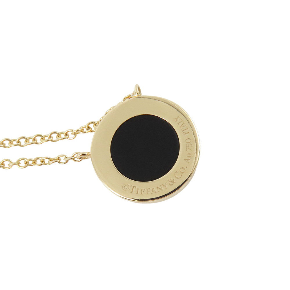 TIFFANY&Co. T TWO Diamond&Black Onyx Circle Pendant 18K Yellow Gold