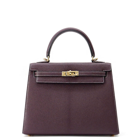 HERMES Kelly Sellier Verso SPO Raisin/Blue Paon Chevre LeatherChevre Coromandel Goatskin Size 25