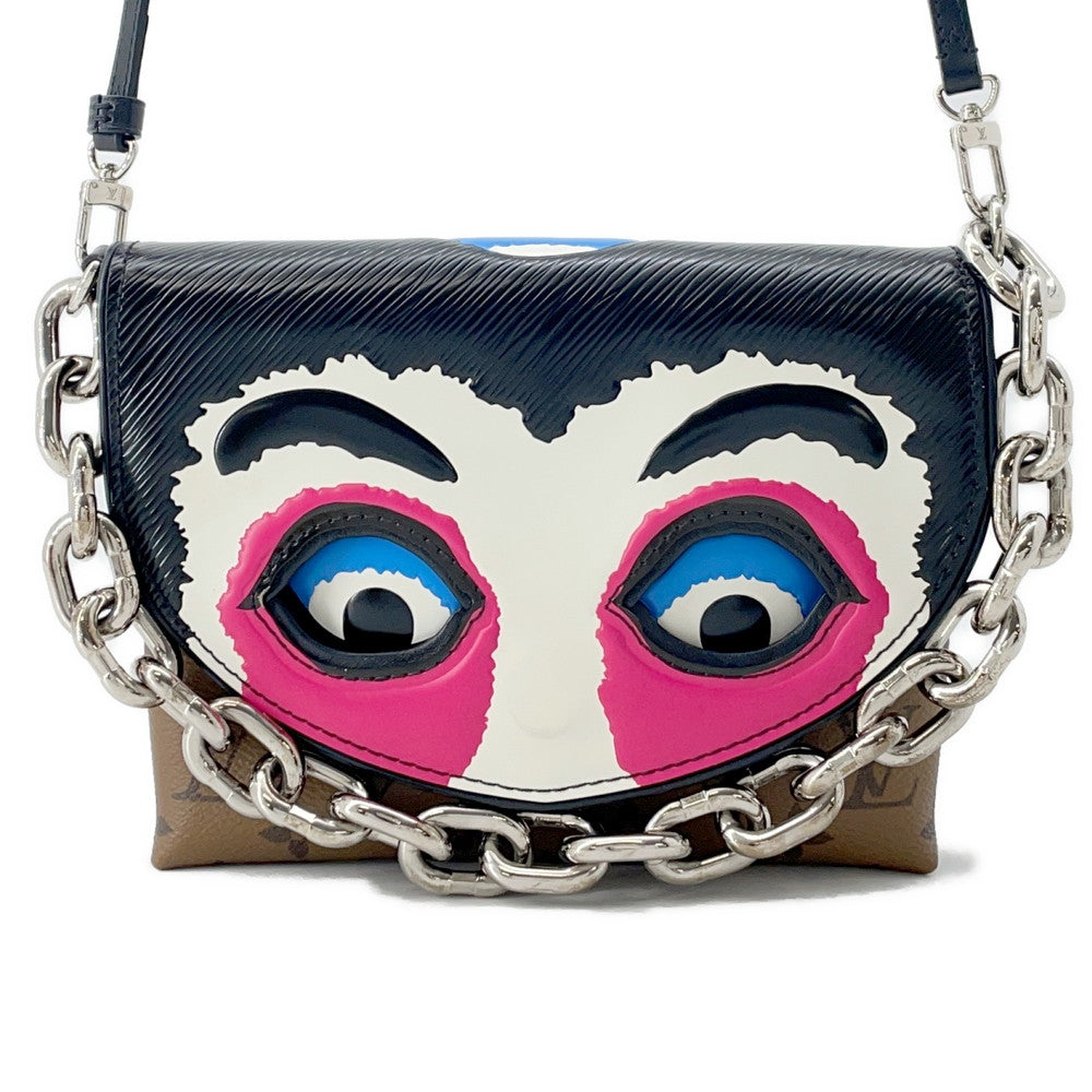 LOUIS VUITTON Pochette Kabuki Mask Marron/FuchsiaM43495 Monogram Reverse Canvas Epi Leather